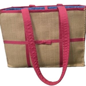 Vintage Ralph Ralph Lauren Straw Medium Tote Bag Pink Accents Lined Classic